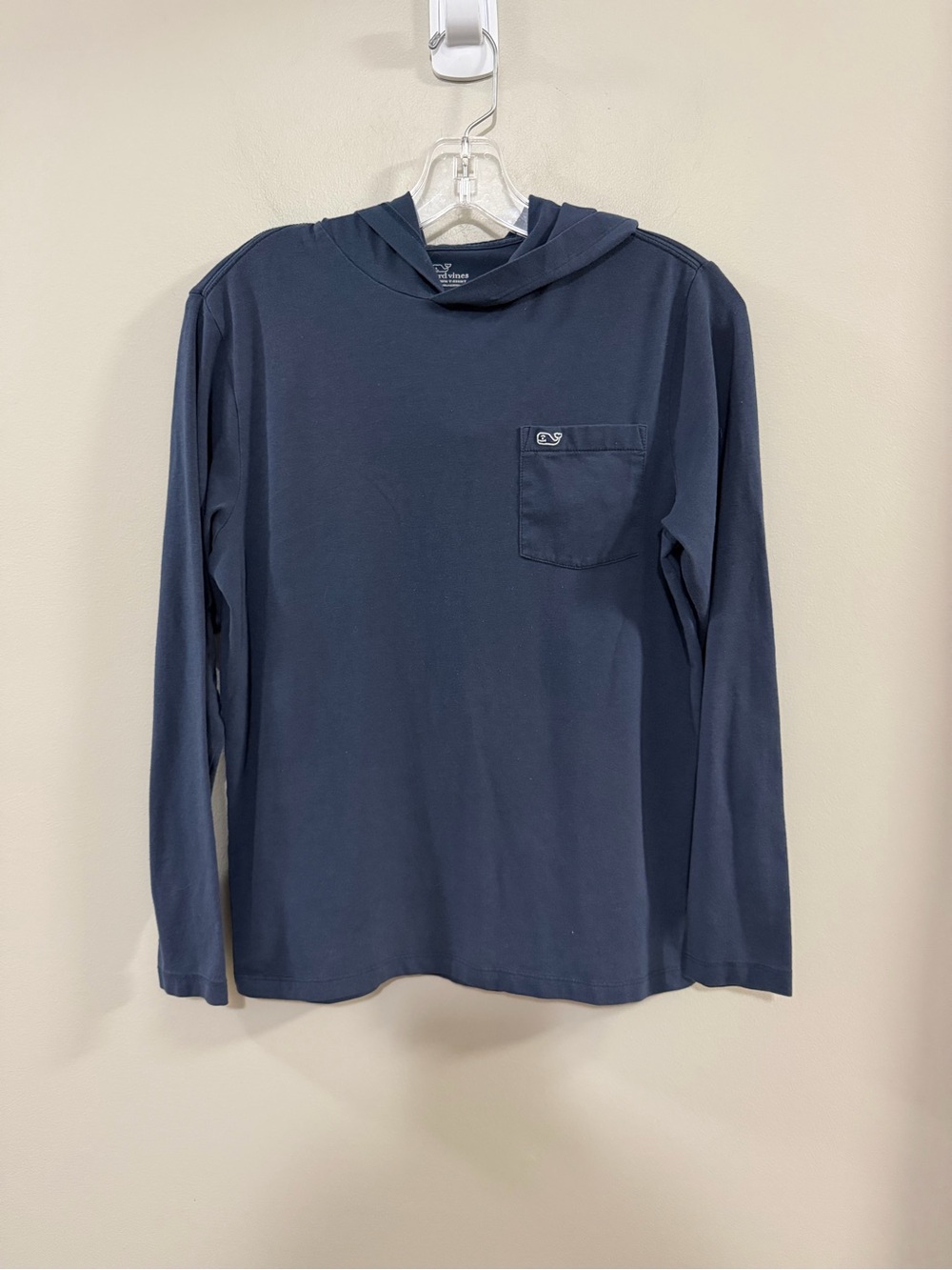 Boy's Vineyard Vines Navy Edgartown Long Sleeve Hooded Tee with Whale Logo